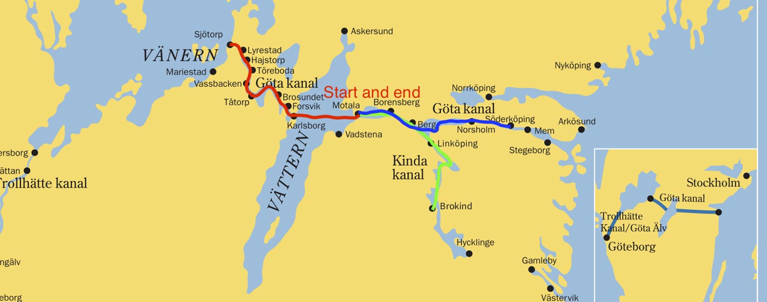 Routes through the Göta canal